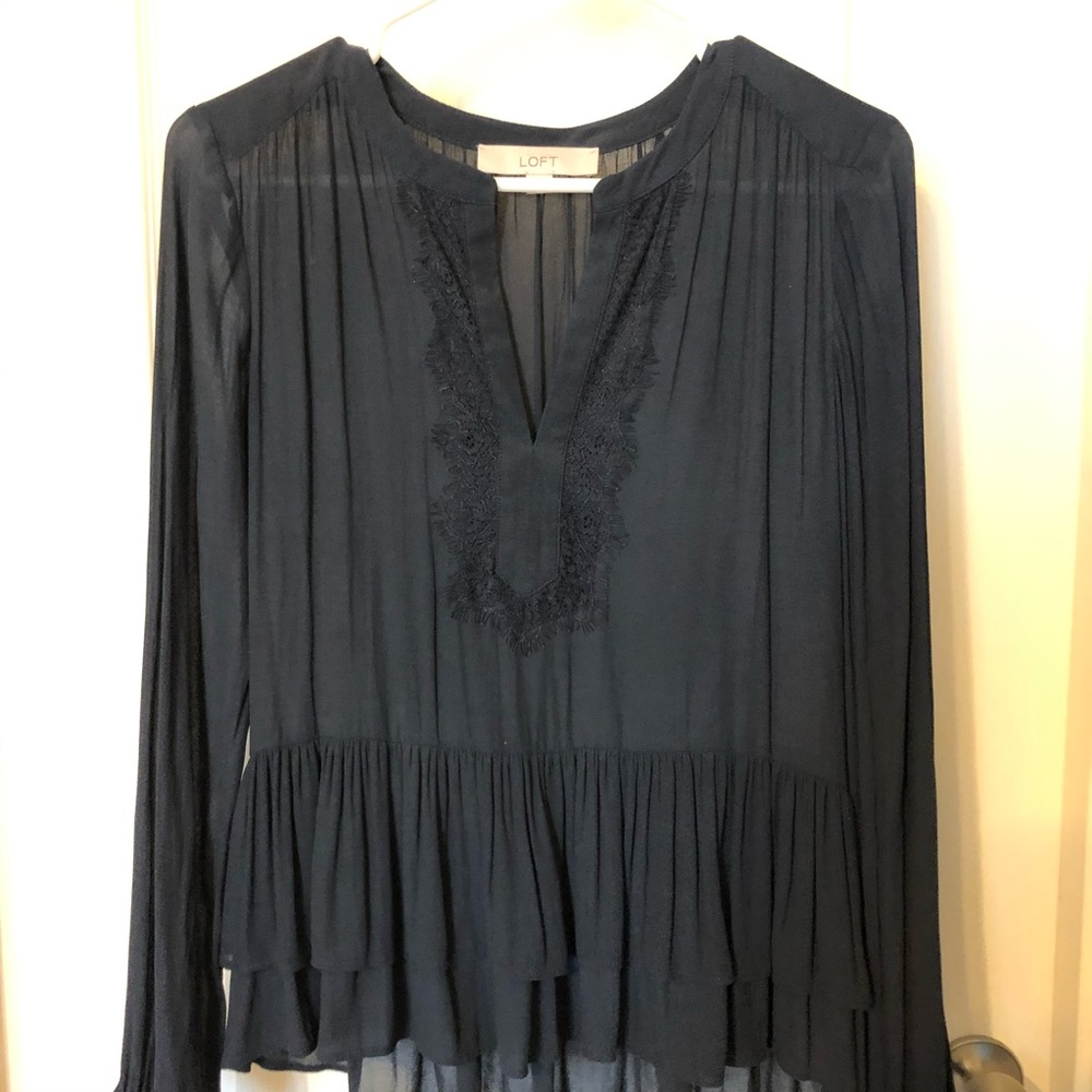 Loft navy blue chiffon lace top